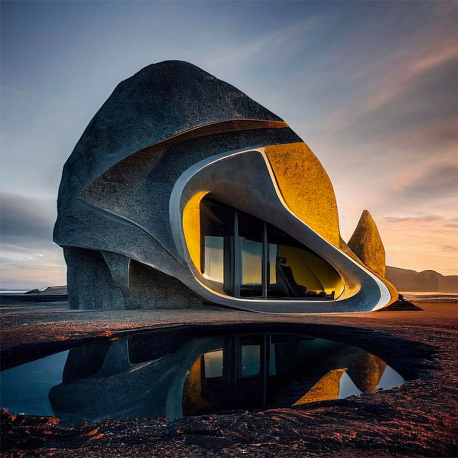 a beautiful house inside a rock