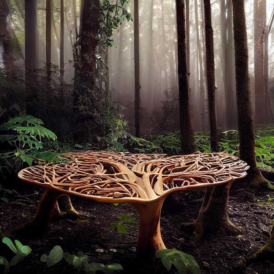a beautiful table growing from forest ground