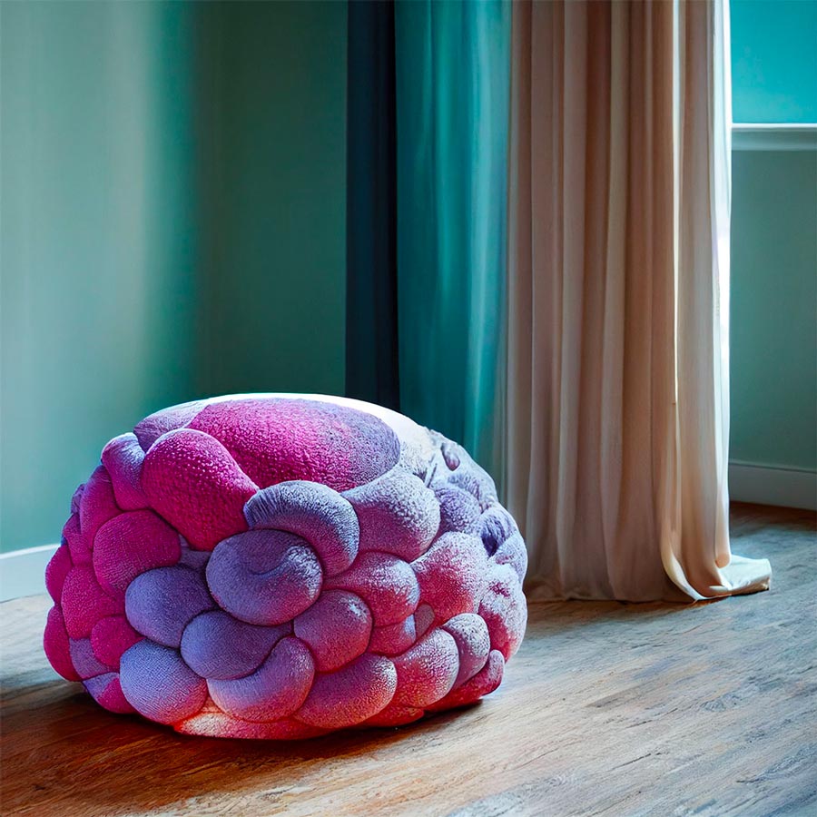 An anemone-like pouf n a modern living room