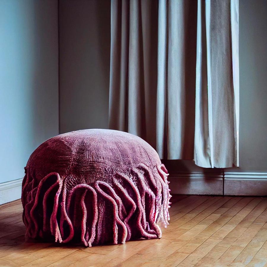 An anemone-like pouf n a modern living room