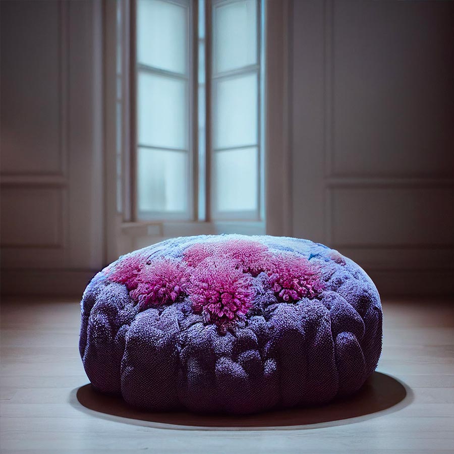 An anemone-like pouf n a modern living room
