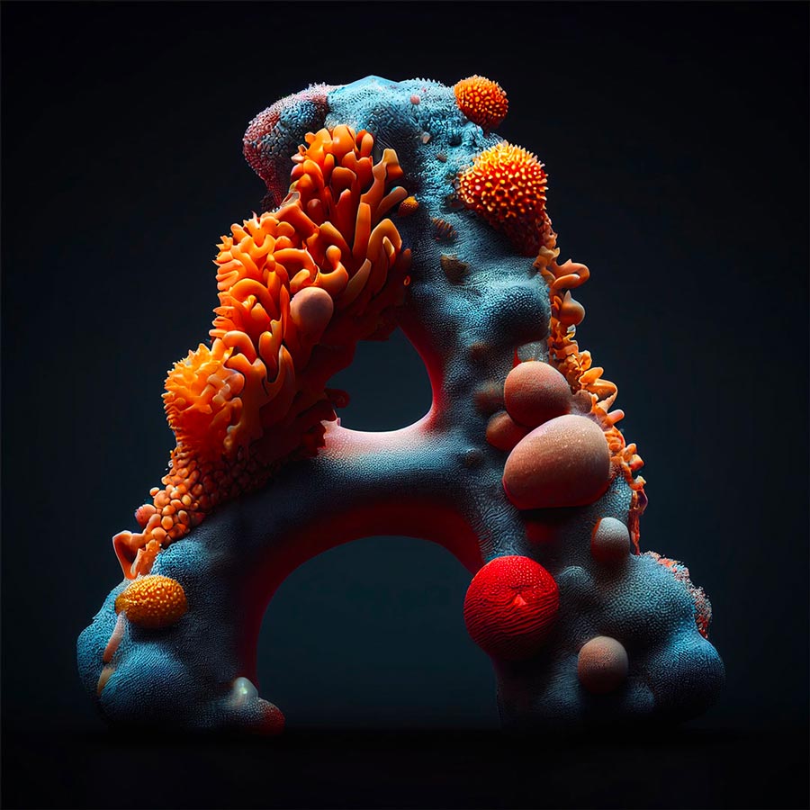 Letter A made of corals
