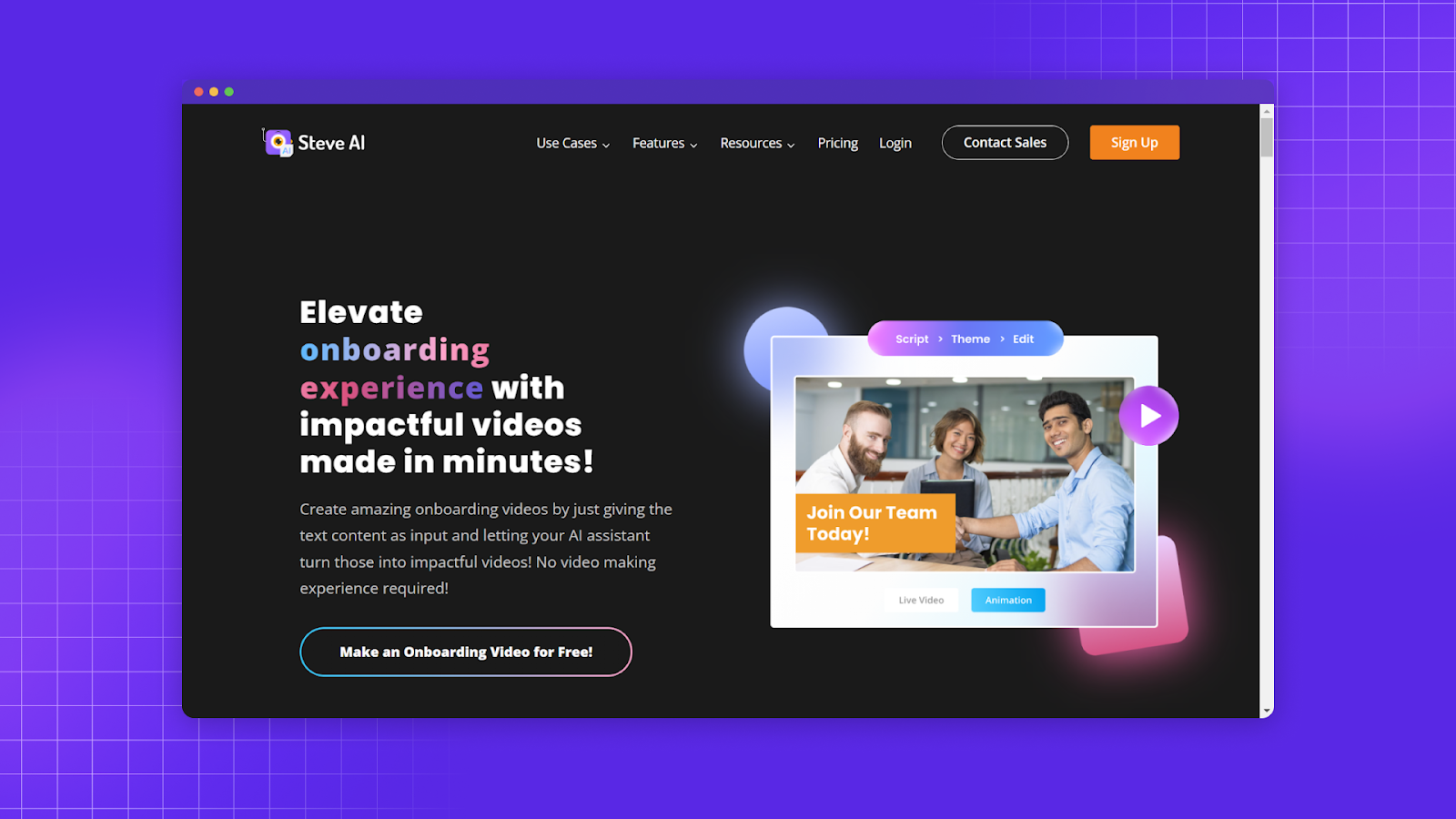 steve AI onboarding 
