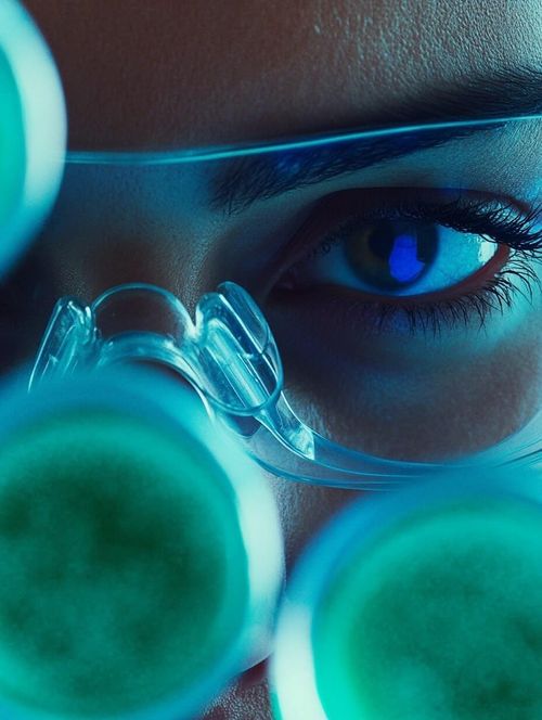 Scientist wearing safety goggles in a laboratory