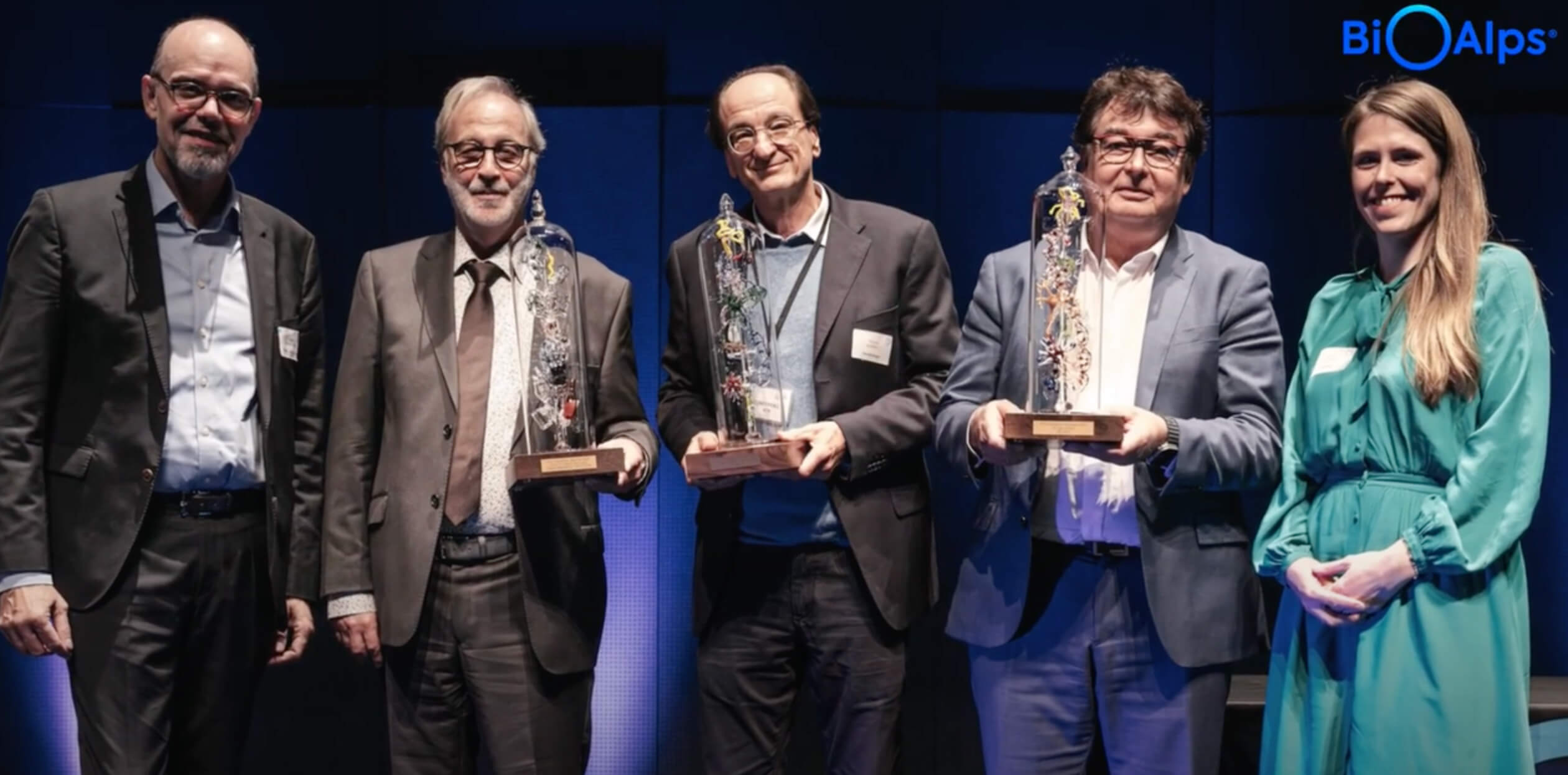 BioAlps Awards 2023 ceremony: Igor Fisch and Nicolas Mermod with their industry awards
