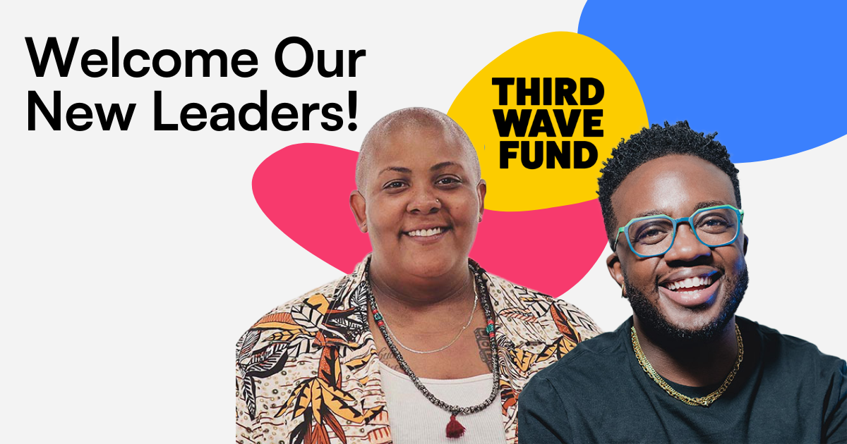 A graphic that reads “Welcome Our New Leaders” with photos of Mo and MARS collaged over pink, yellow, and blue waves of color, with Third Wave’s logo in the yellow blob inbetween Mo and MARS.
