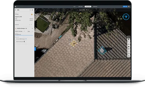 An image of the DroneDeploy user interface surveying a roof.