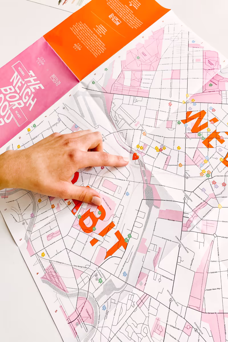 A close-up of the Neighborhoud Map designed by Cee Cee, showing districts of Berlin