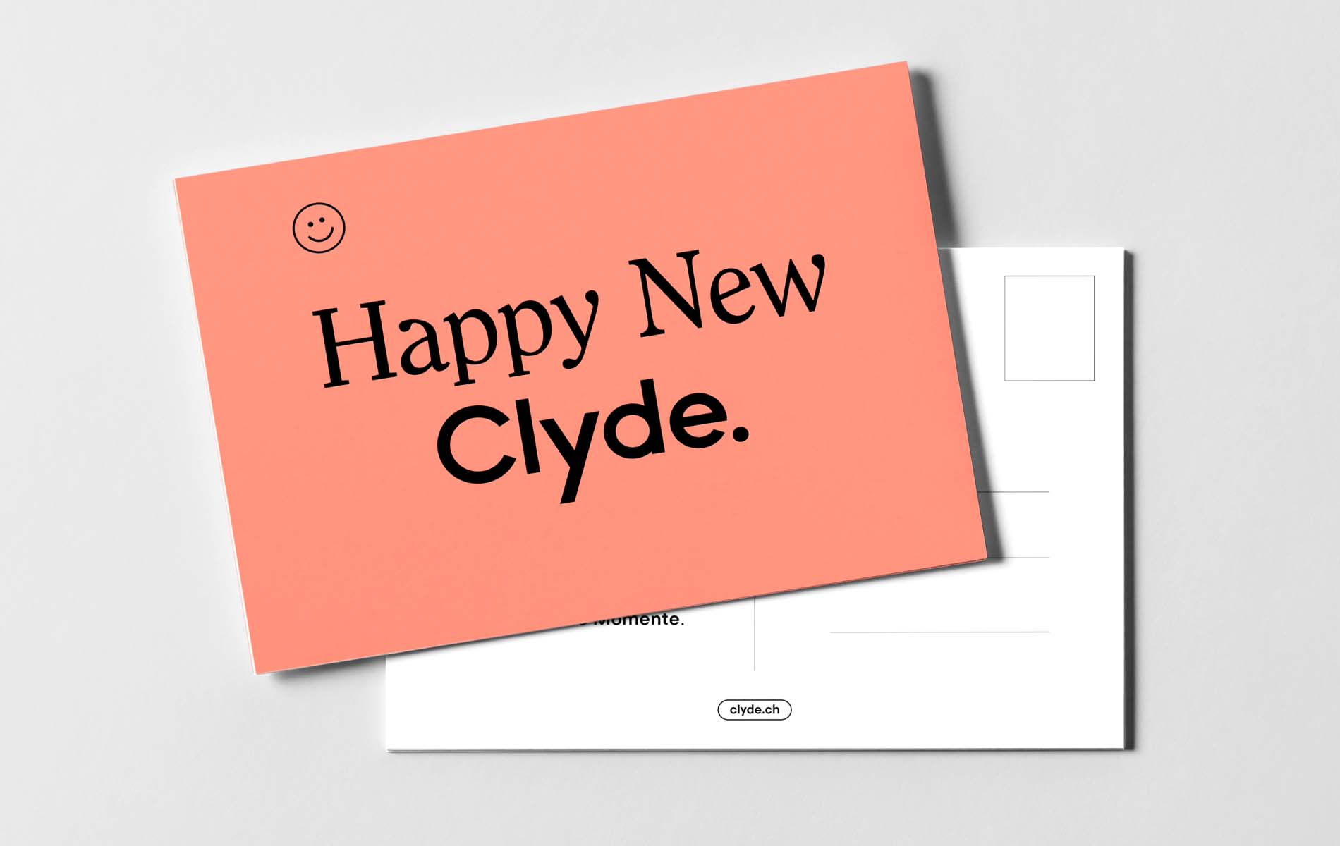 Card Design with text "Happy new Clyde", as assets of the corporate design