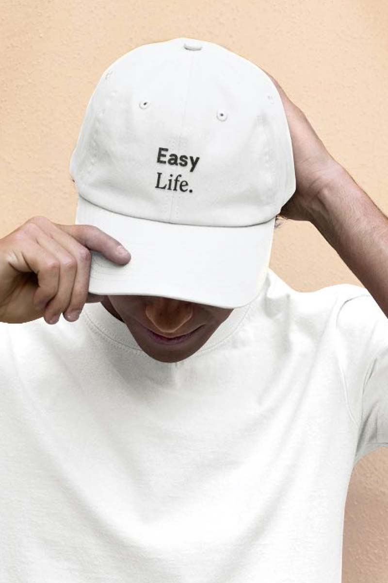 Branding for the Clyde, merch design - white cap with easy life on it
