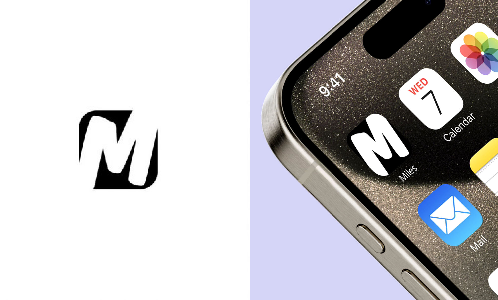 IPhone screen with Miles App on the main page, as part of the brand identity design