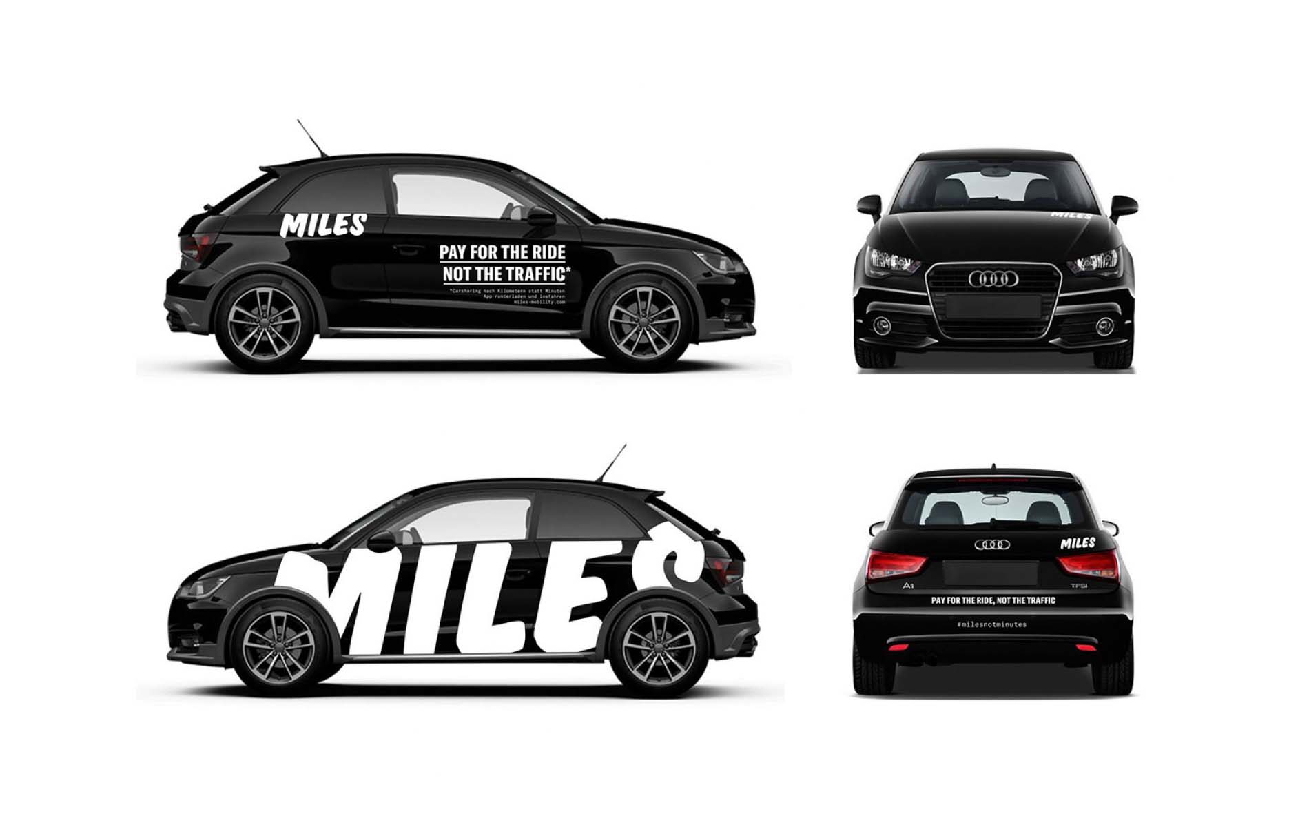 Car Design shown from every side, front and back, showcasing the brand identity design