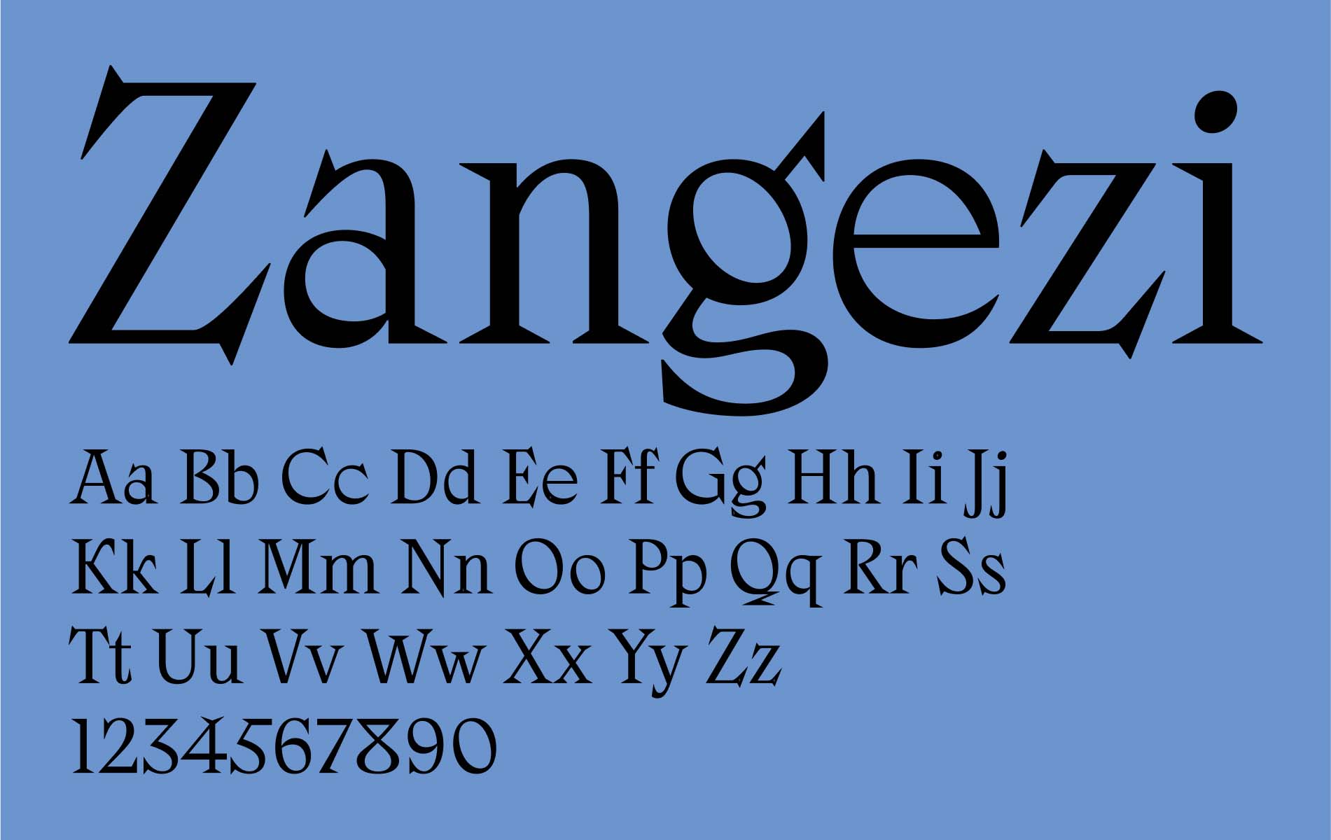 One of the two fonts used for the corporate identity displayed with one word and every letter of the alphabet