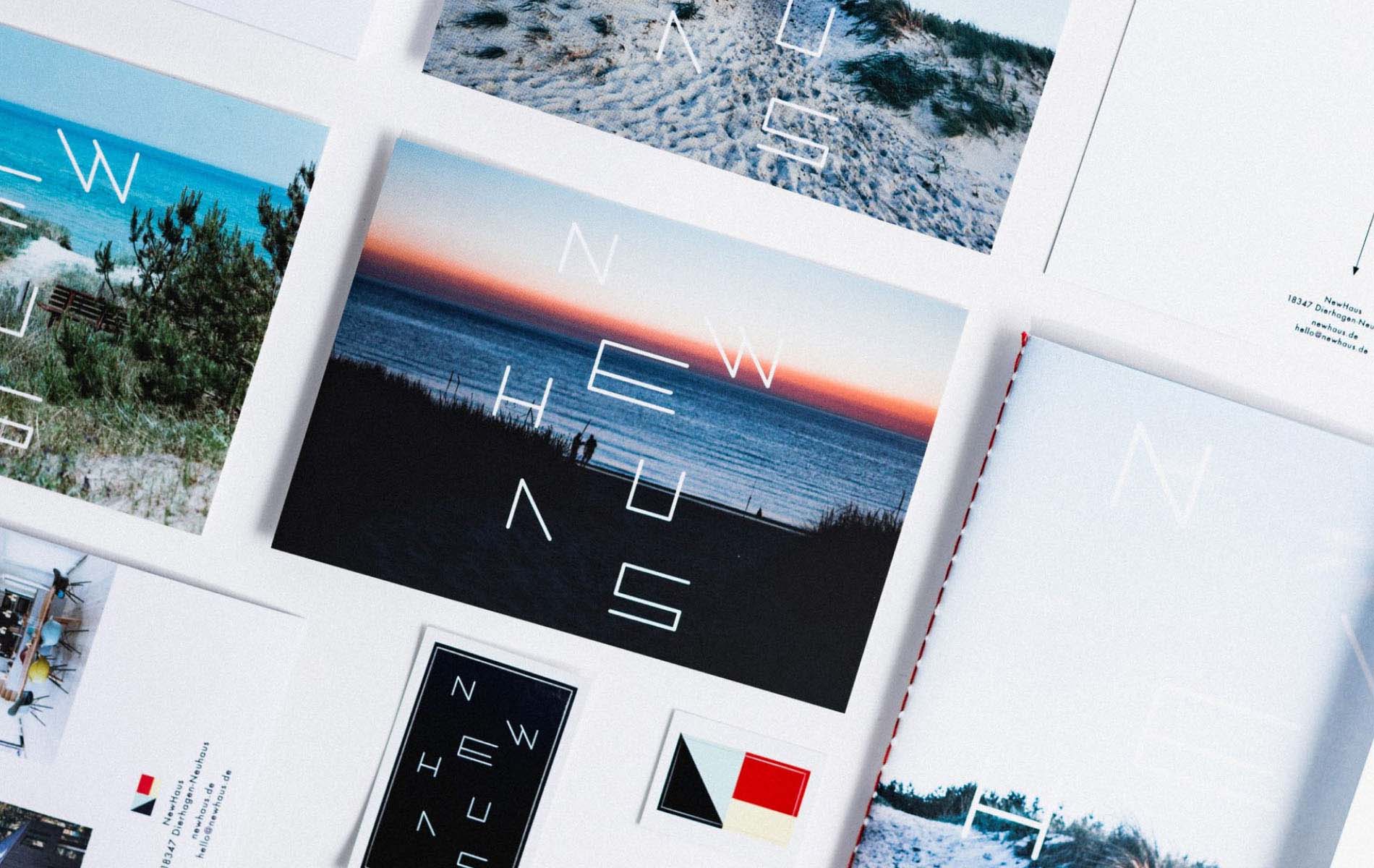 Newhaus branded editorial print products are assembled neatly on a white background, as part of the communication design