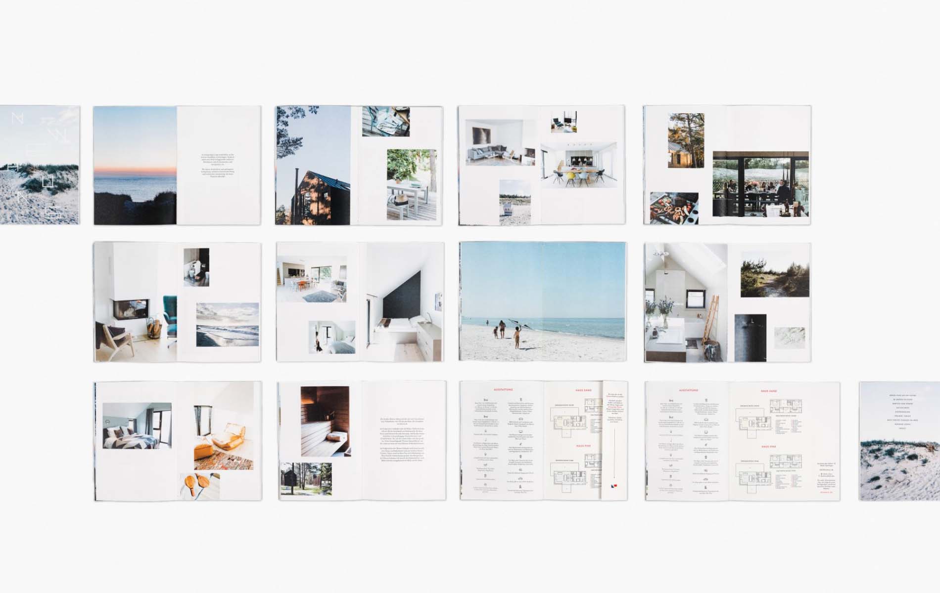 Newhaus magazine all pages layed out giving an overview of the entire booklet layed out on a white background, as part of the communication design