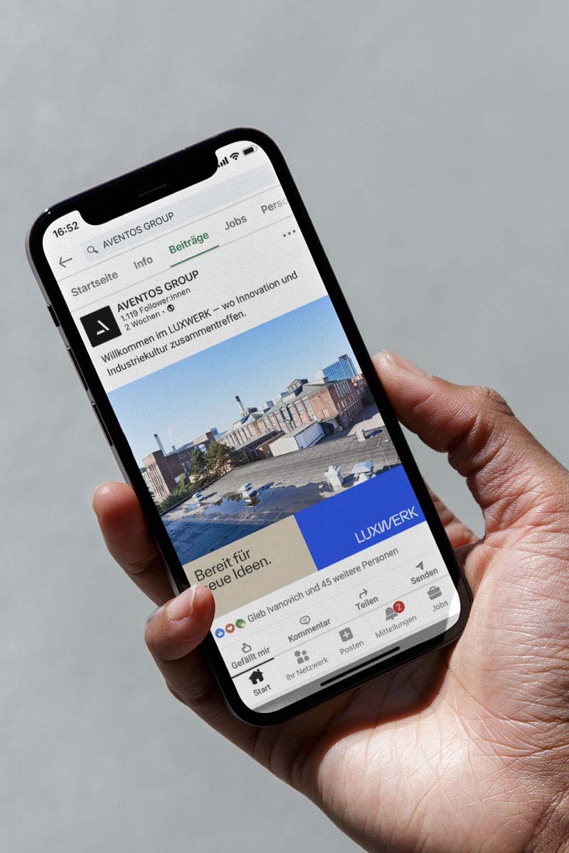 Phone mockup image of a Luxwerk post graphic design.