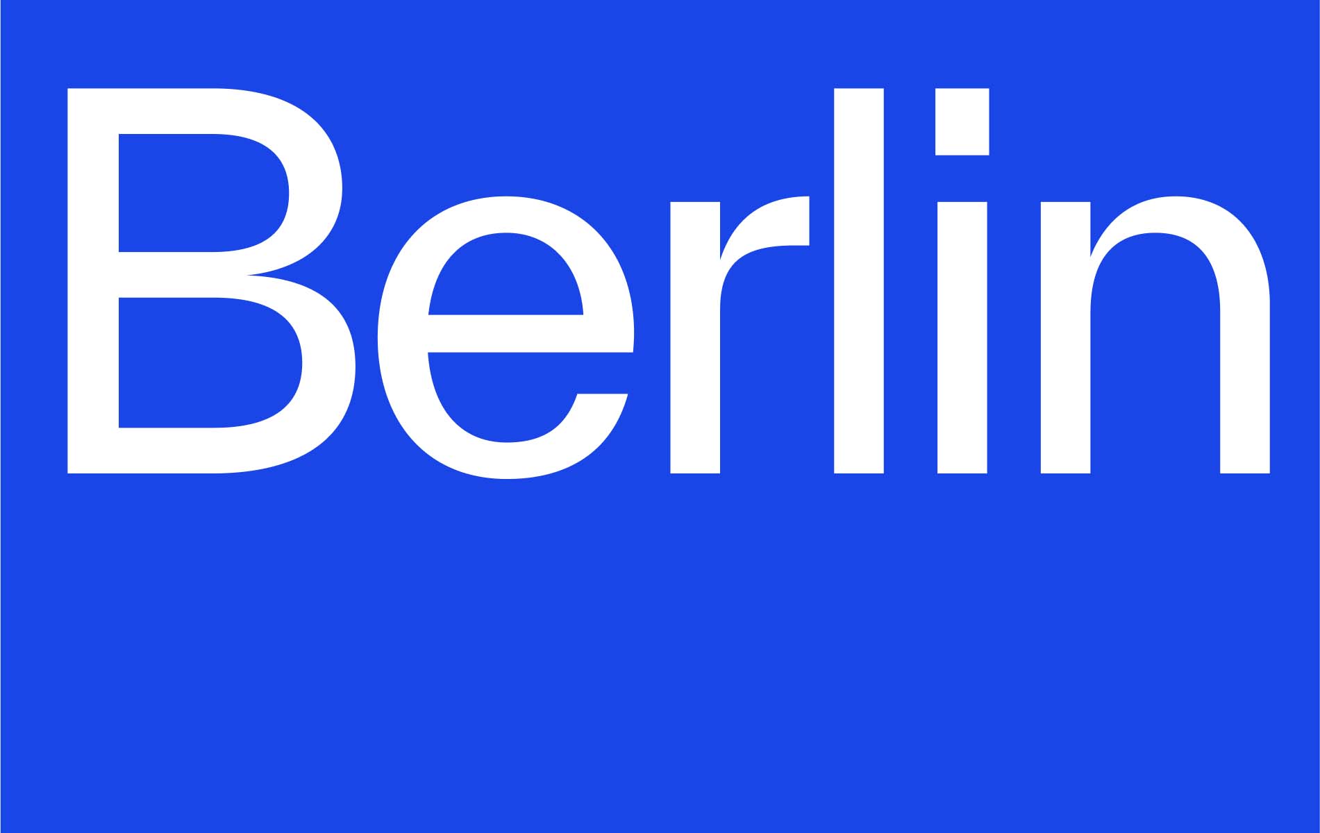 In white text it says "Berlin" on a bright blue background.