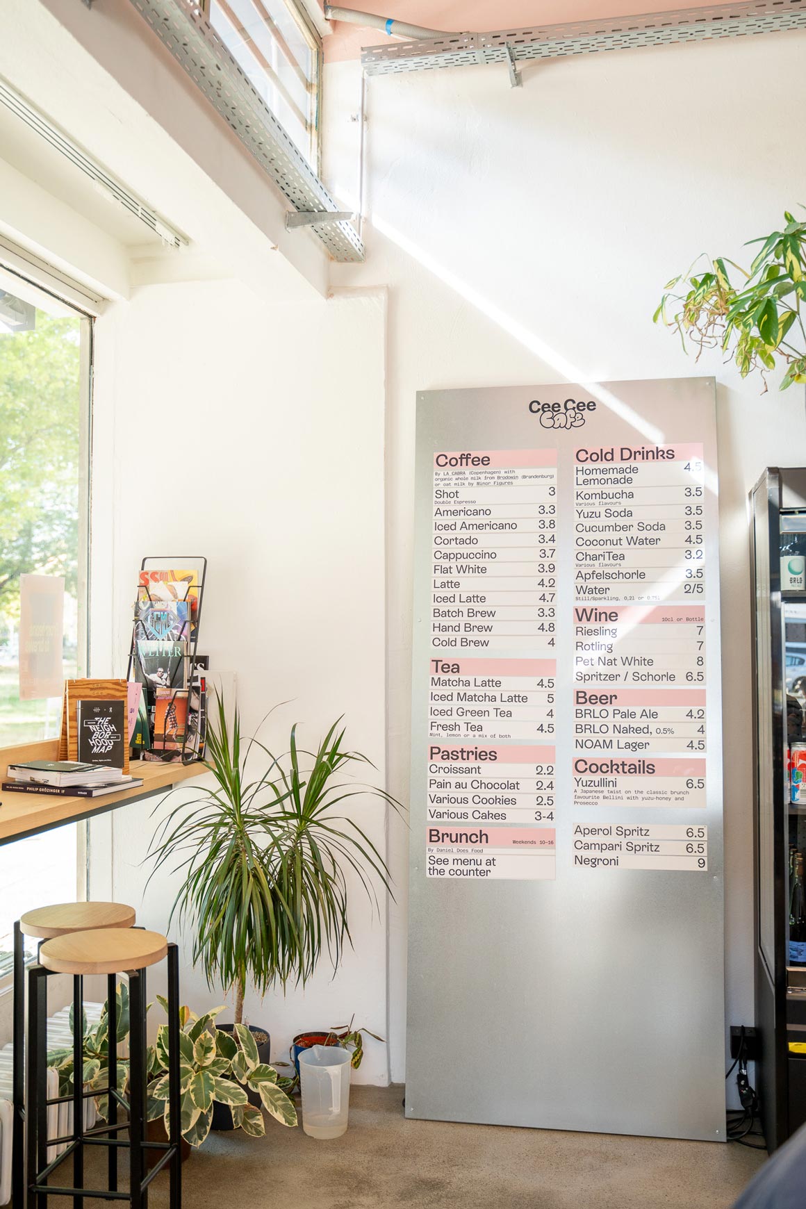 Cee Cee Café menu board inside the café, shot for Content Creation and Brand Identity documentation.