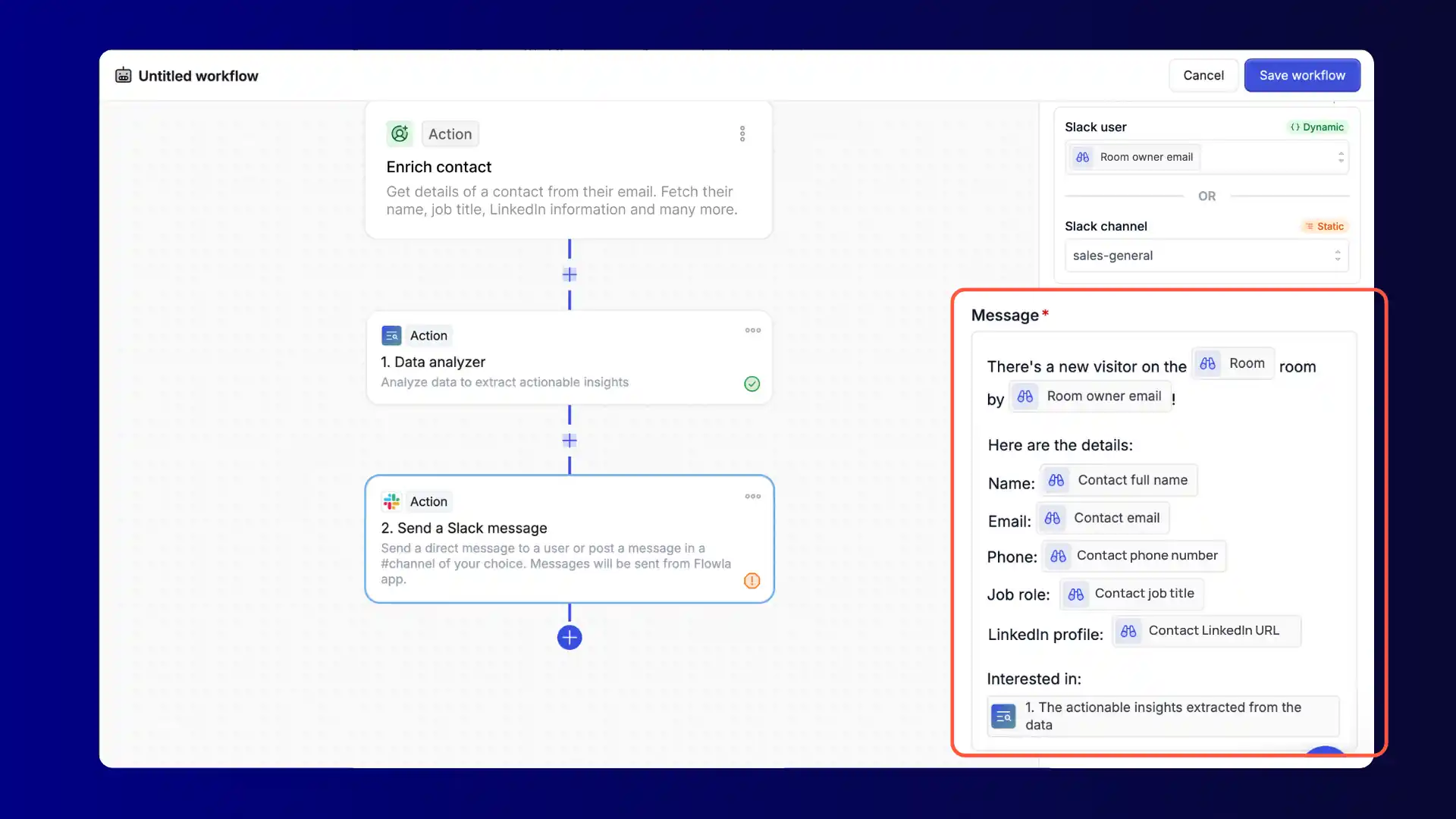 Configure the Slack message text