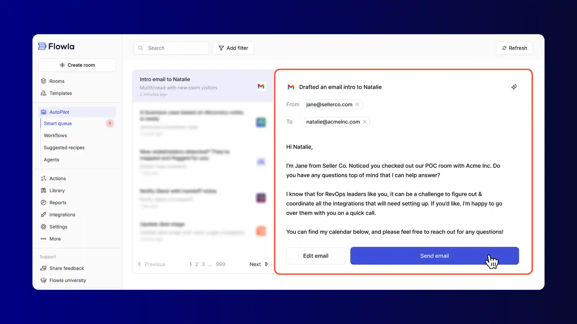 How the drafted email looks like in the queue 