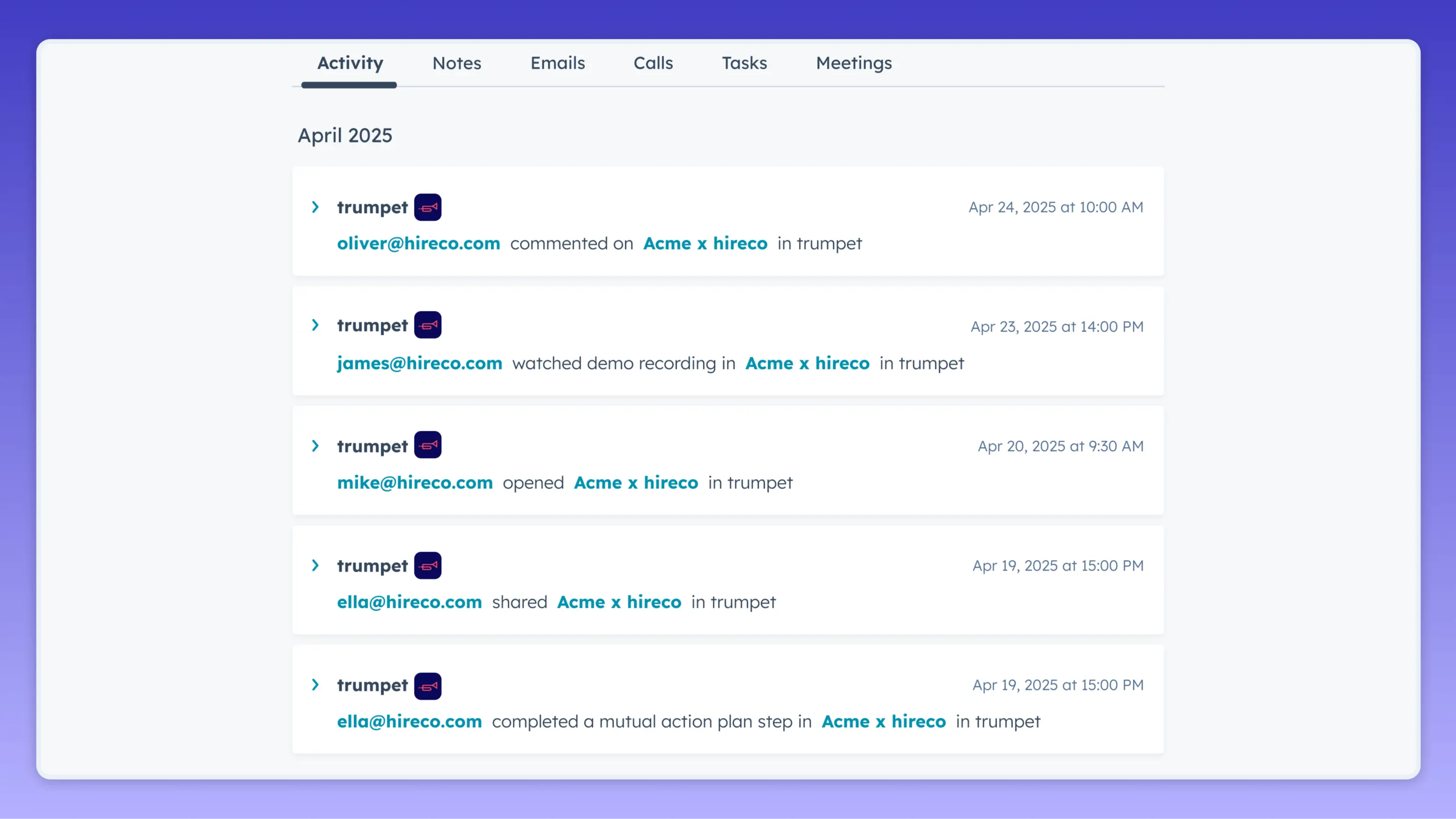 trumpet hubspot integration