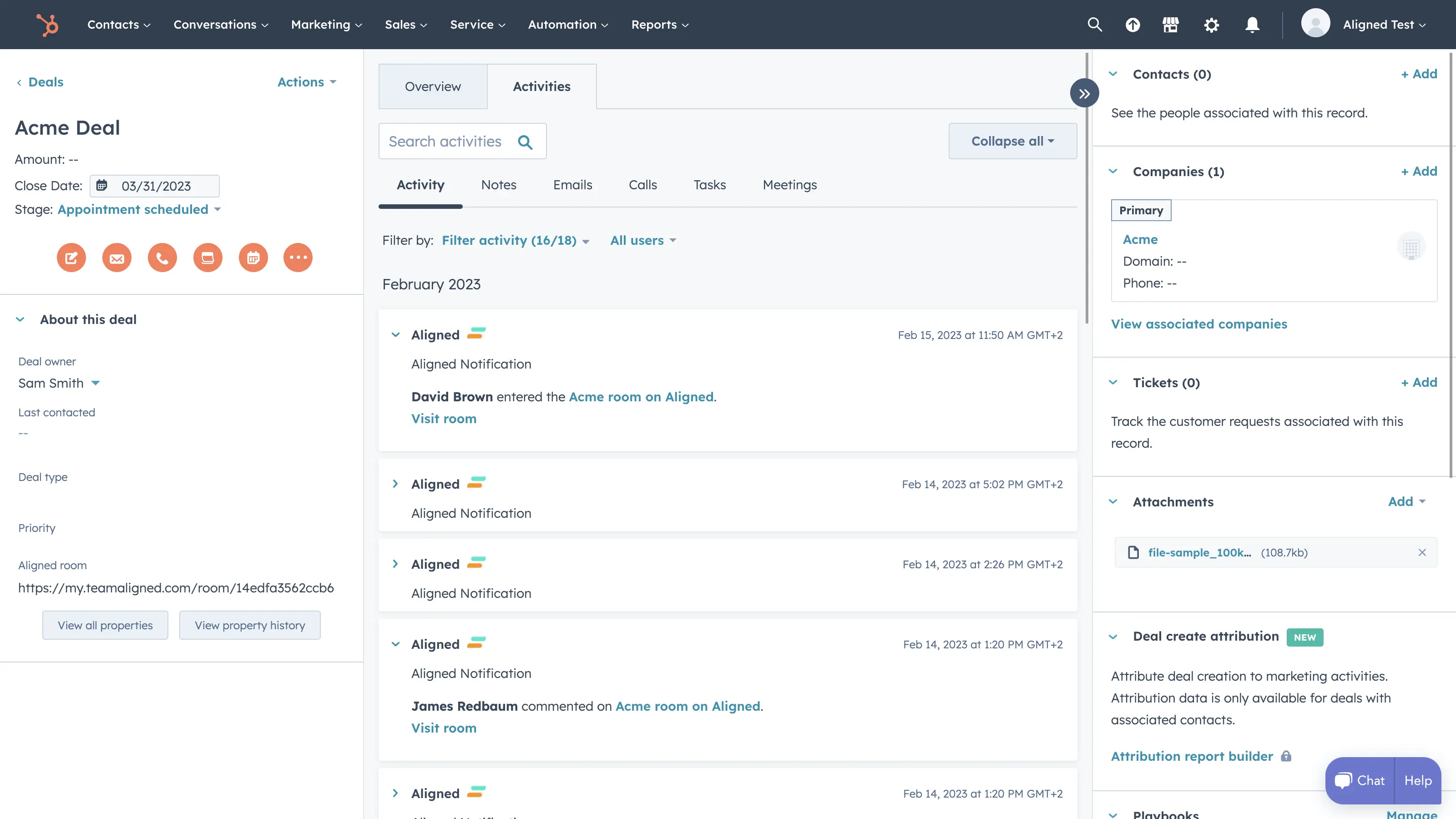 aligned hubspot integration