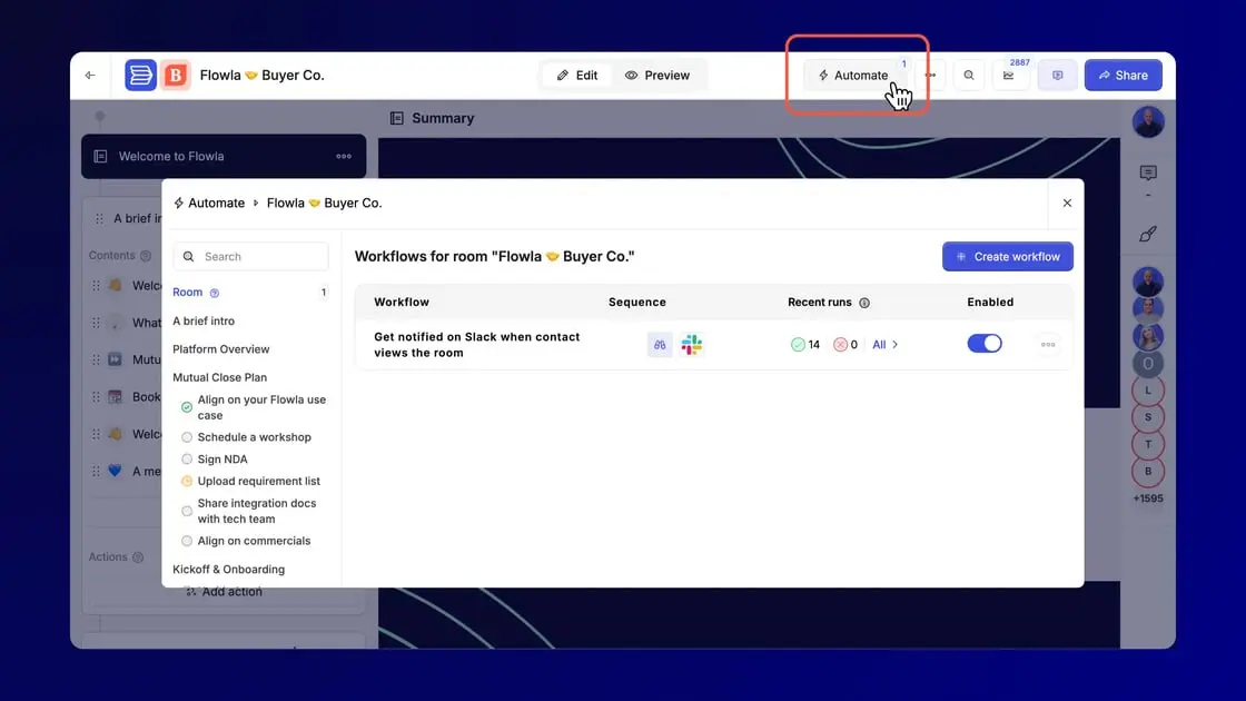 workflow config inside the room