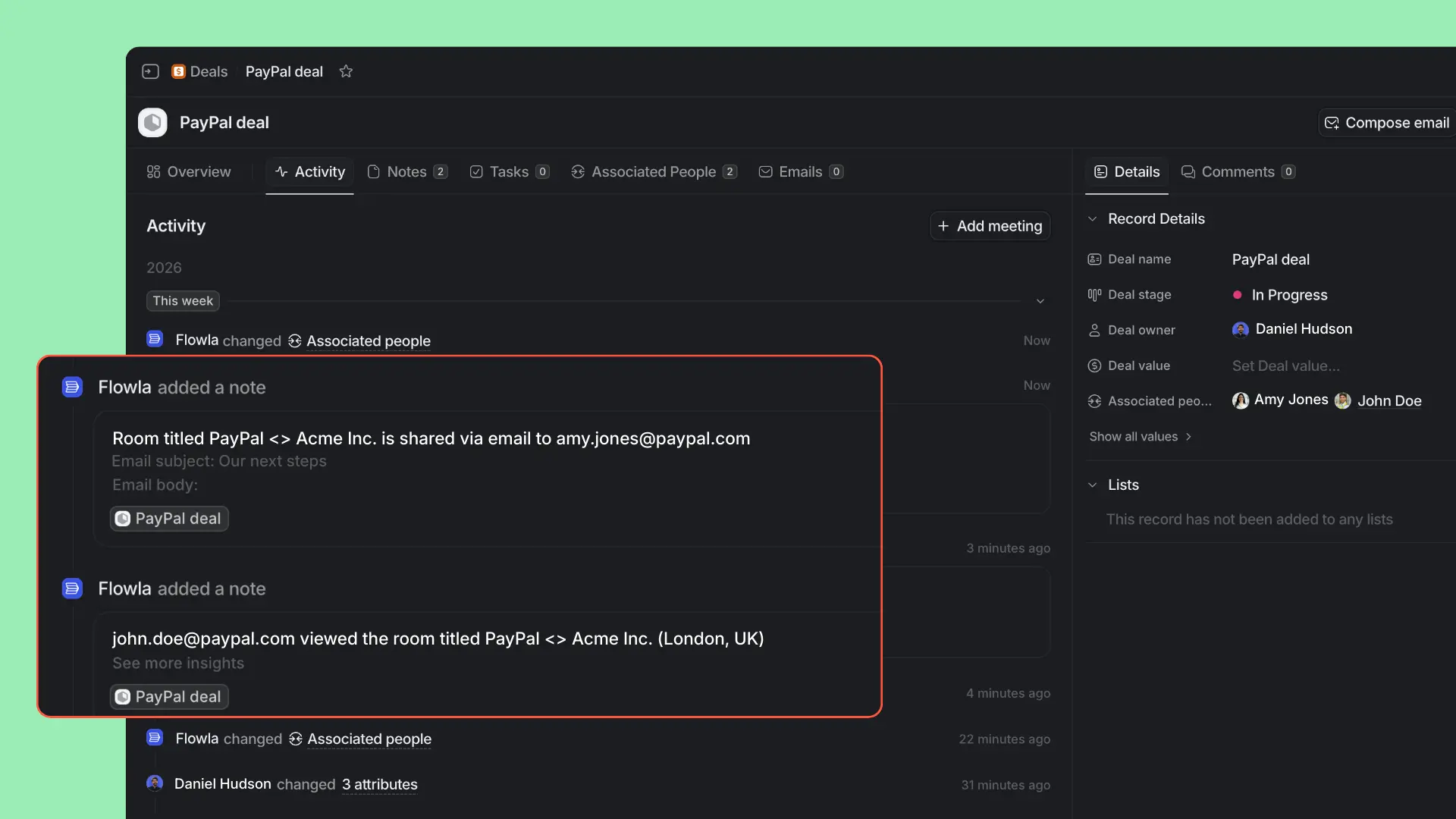 Deal context from Flowla synced to Attio CRM