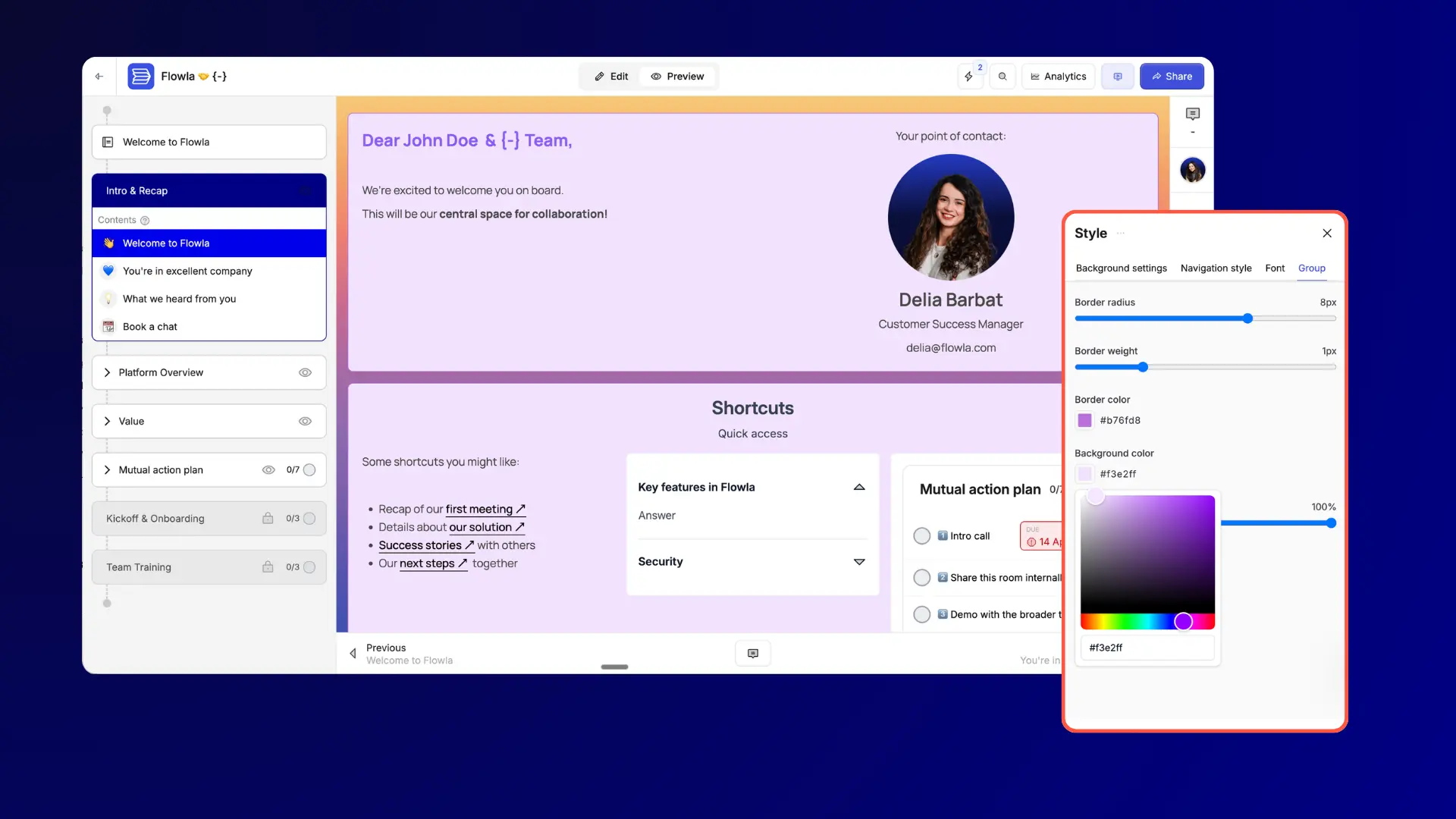 Flowla room with freeform editor styling