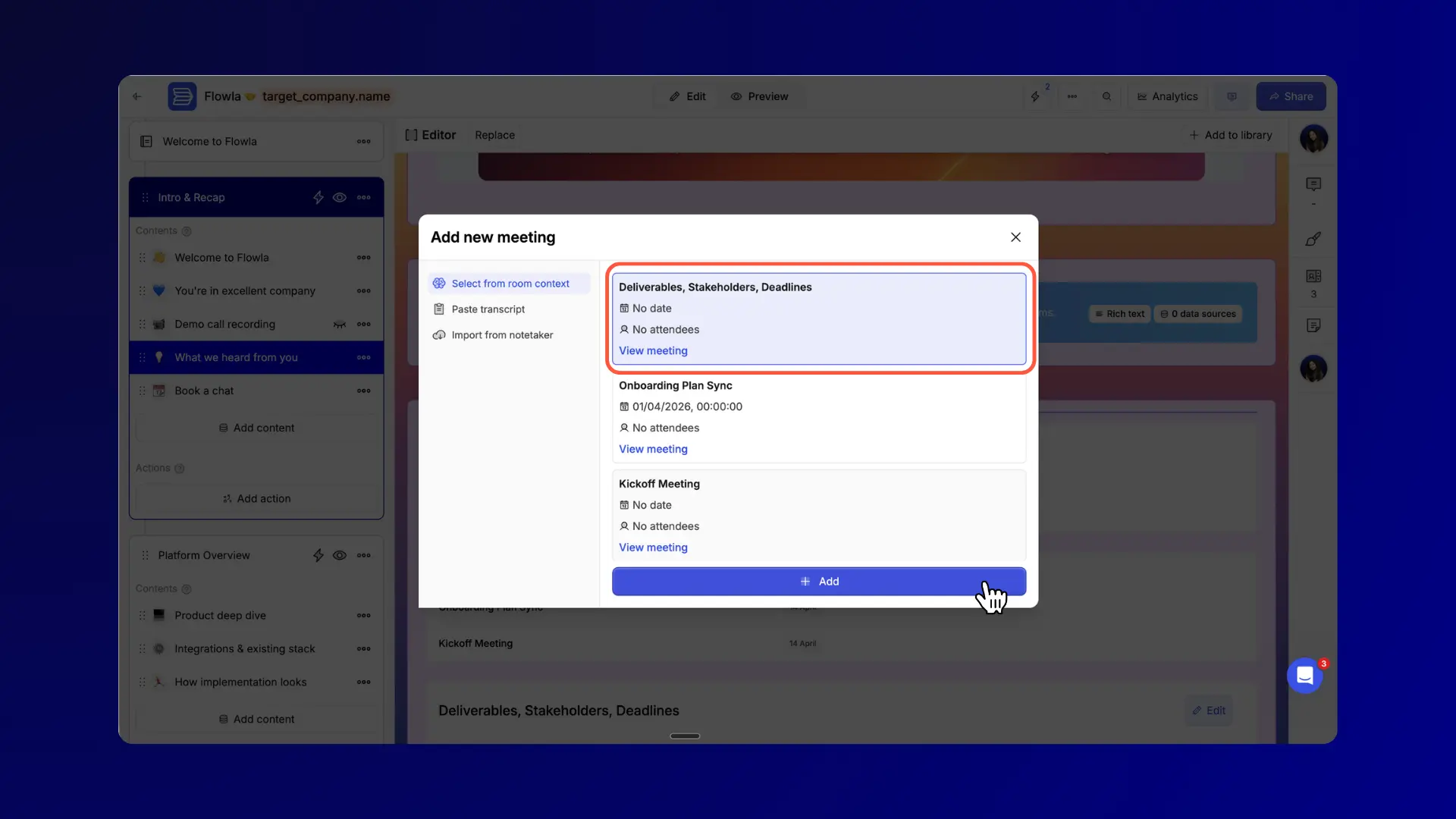 Flowla room meeting list to be added