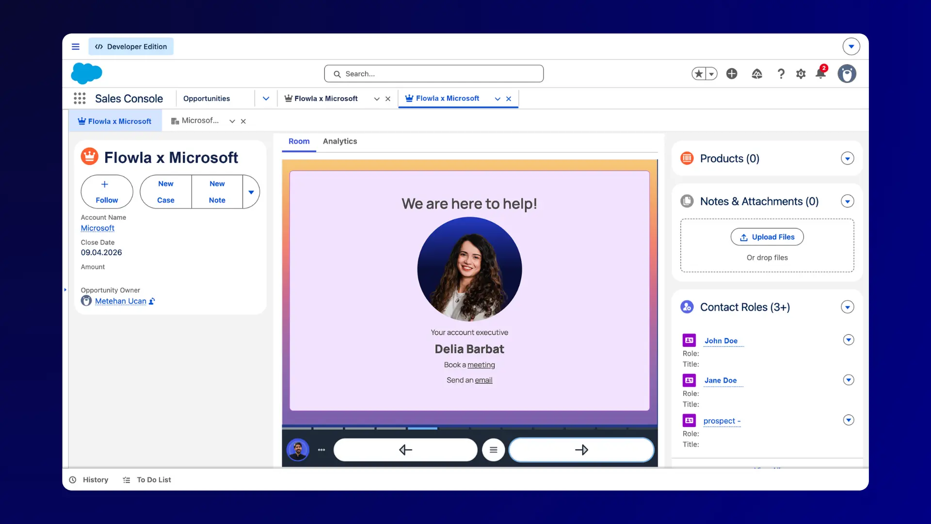 View of flowla room inside Salesforce panel