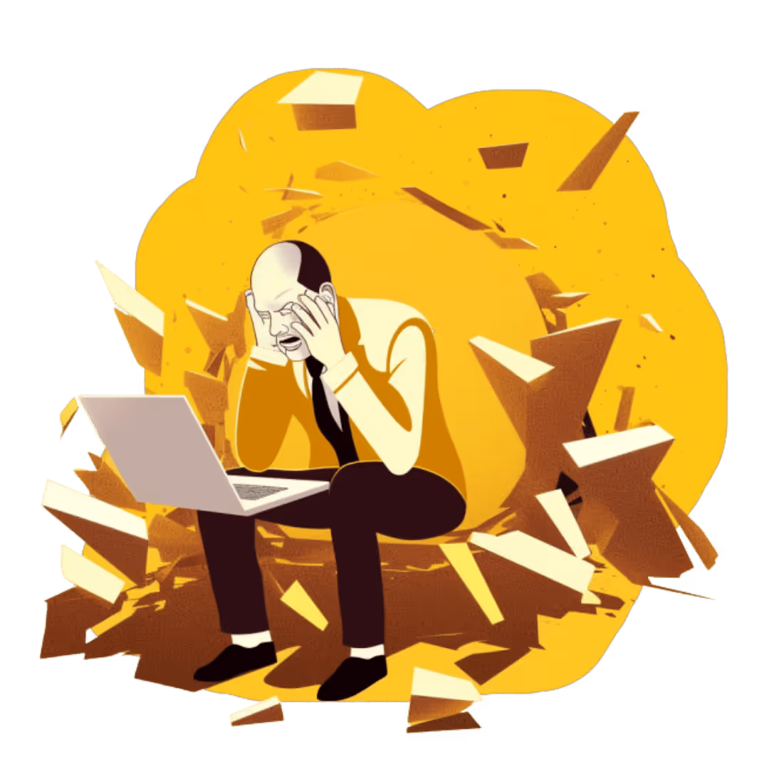 Vector Image showing the struggle of a businessman about digital transition.