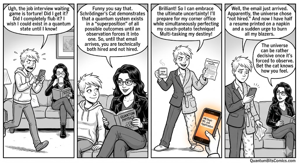 Comic strip about Schrodinger's Cat