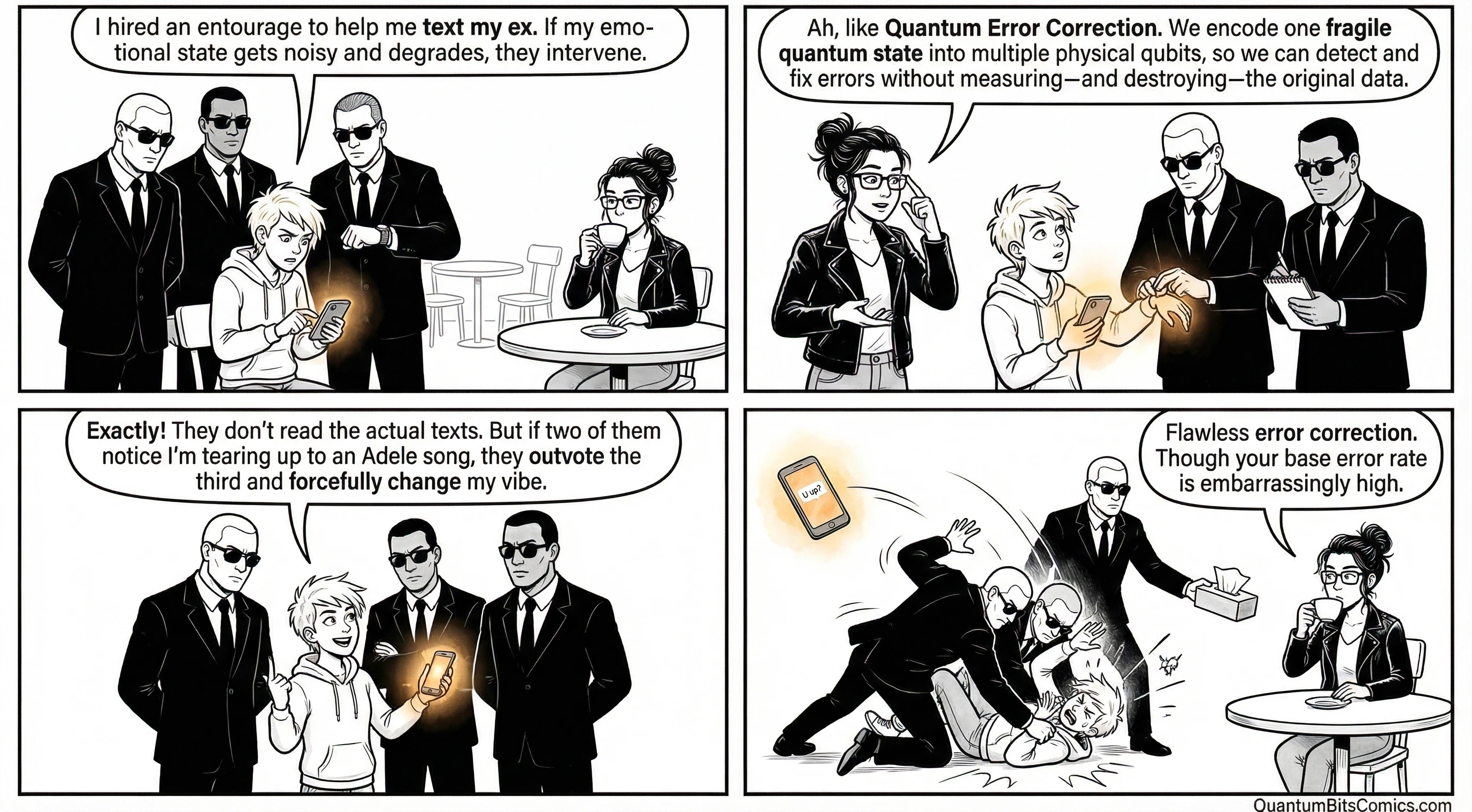 Comic strip about quantum error correction