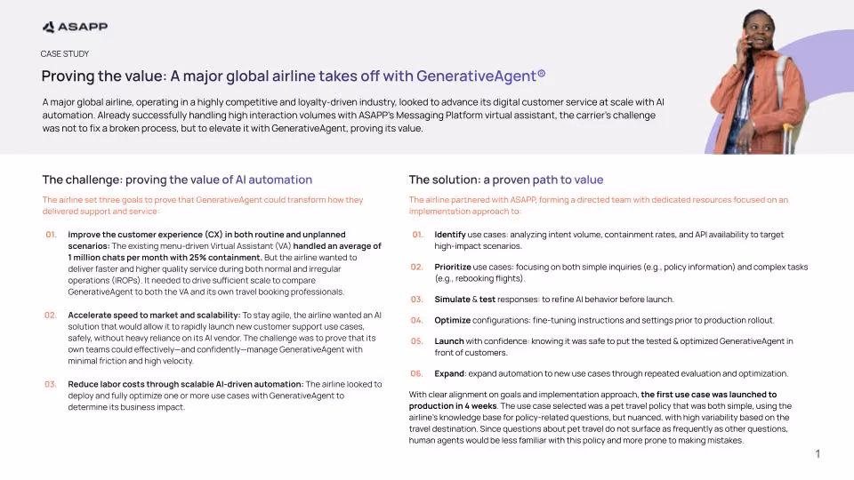 Proving the value: A major global airline takes off with GenerativeAgent®