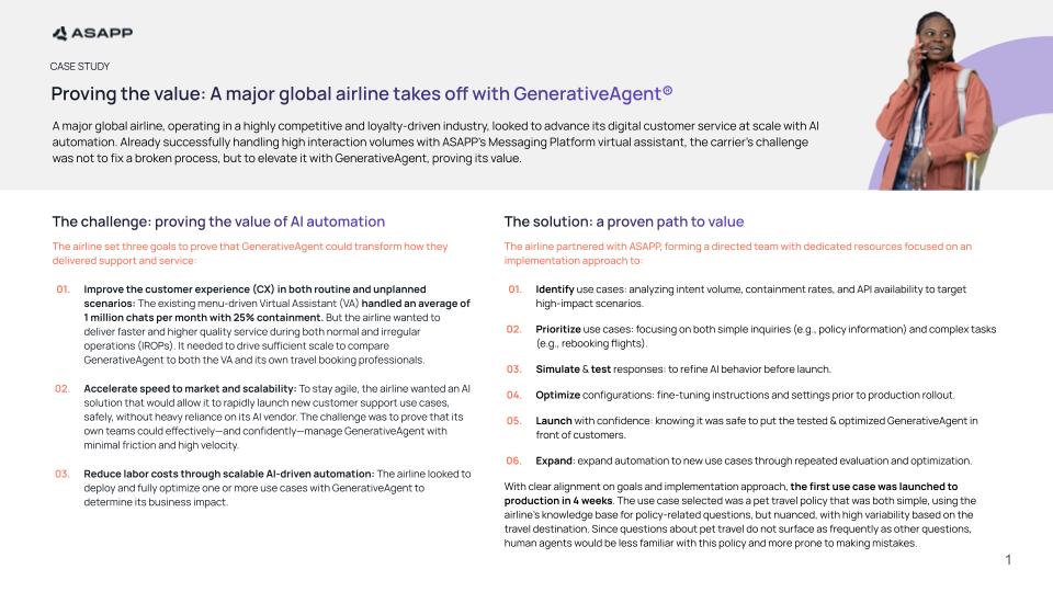 Proving the value: A major global airline takes off with GenerativeAgent®
