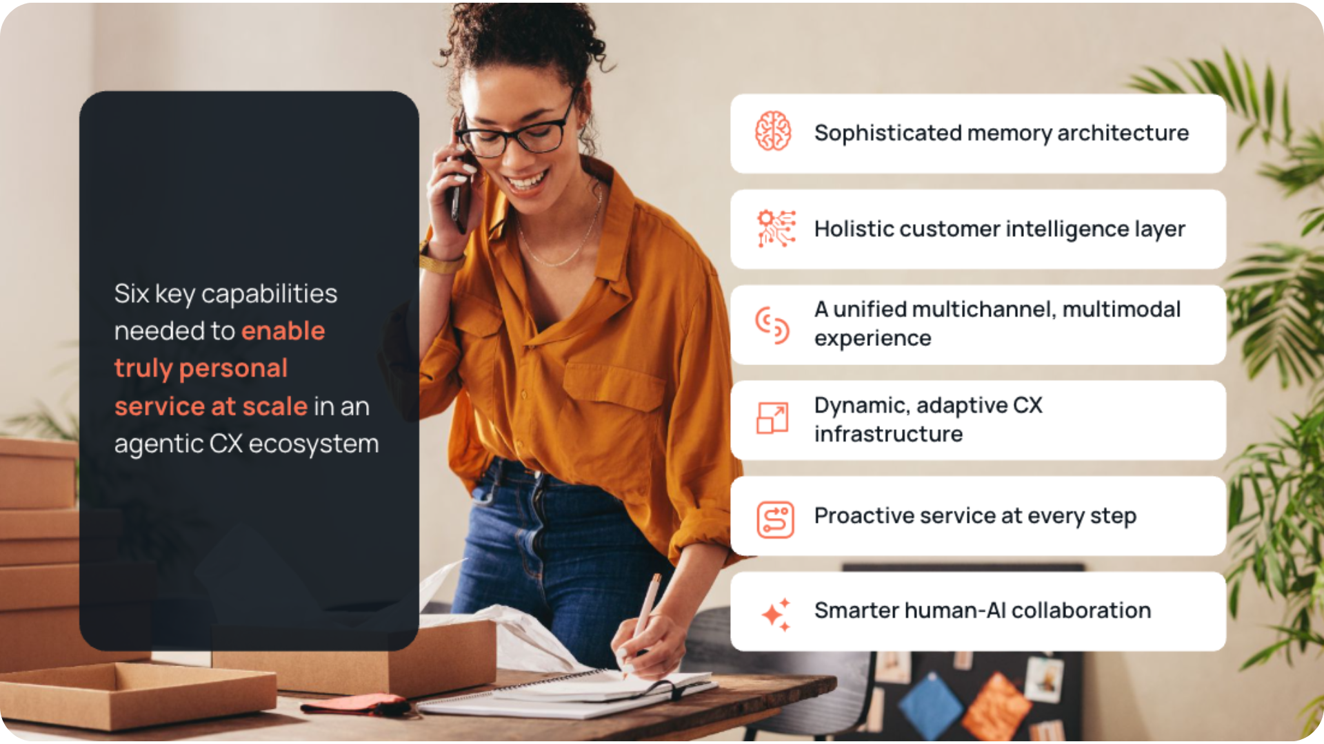 To enable personal service at scale, a true agentic CX ecosystem must have these six key capabilities.