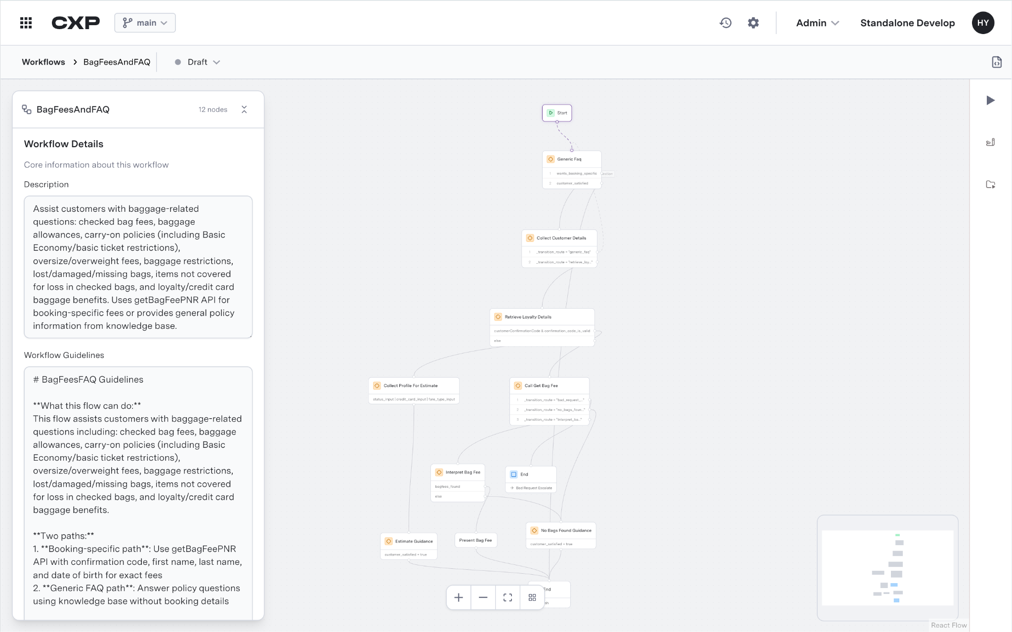 Optimization Agent — State machine execution view showing procedural logic layer separated from conversational AI layer