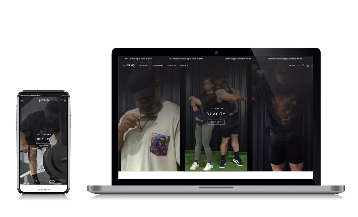 Enferno website designed by Richard Pastor, on mobile and laptop screens.