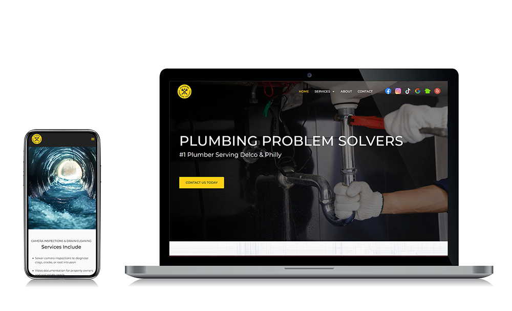 Plumbing Problem Solvers' website on mobile and laptop screens.