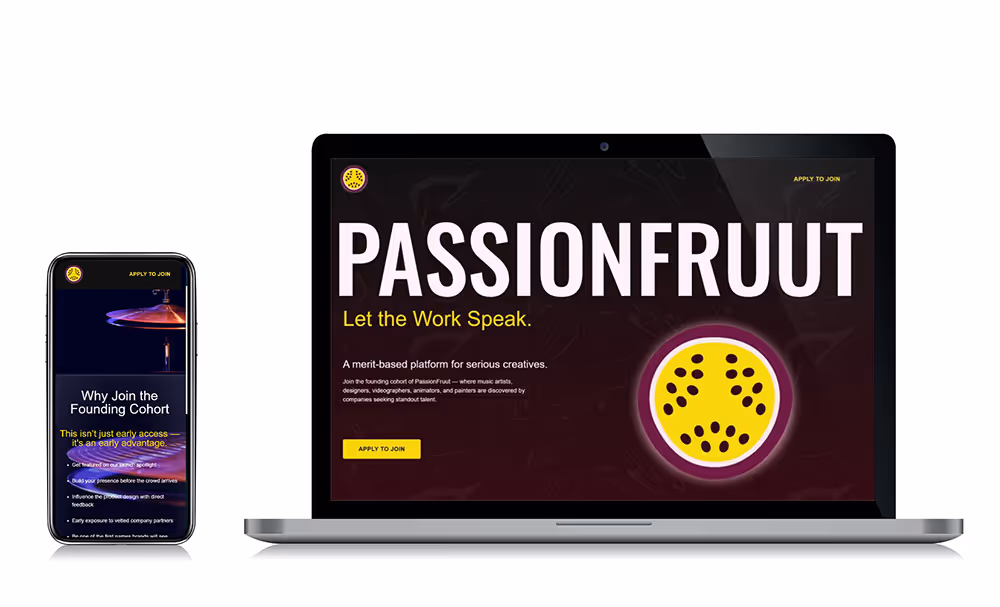 Passion Fruut website on mobile and laptop screens.