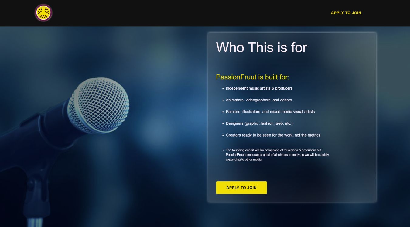 Microphone on the 'who is this for' section of the Passion Fruut website.