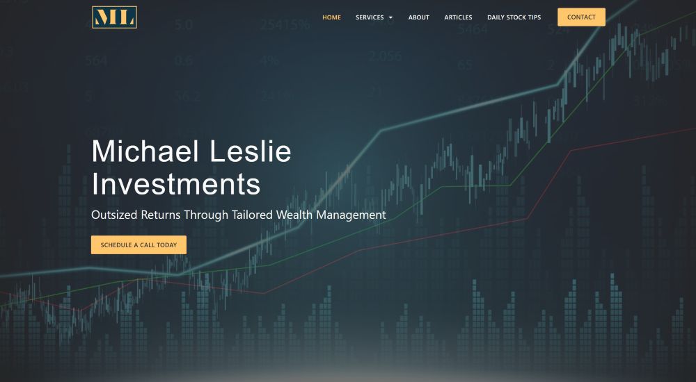 Hero section of Michael Leslie Investments website.