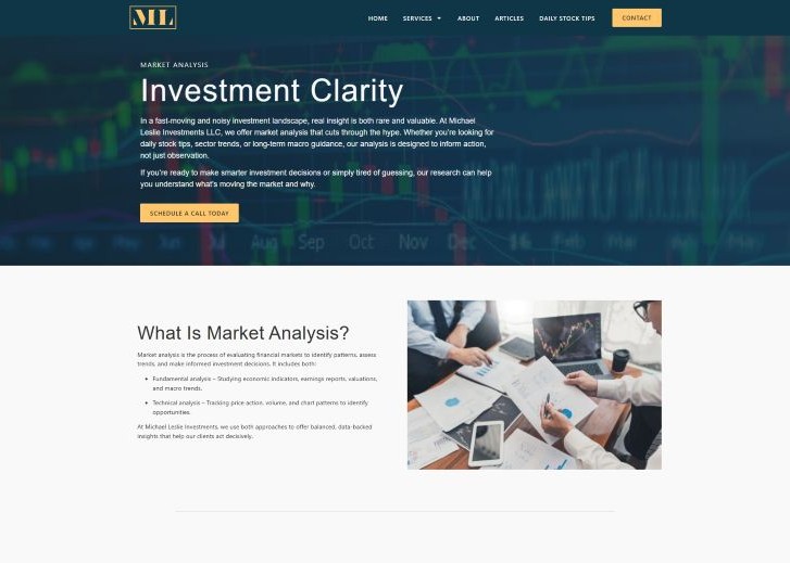 Market analysis page of Michael Leslie Investments website.