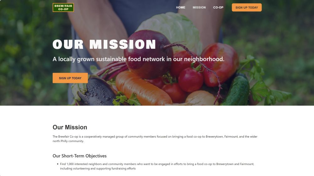 Mission page of the Brew/Fair website.