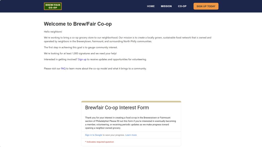 Brew/Fair interest form on the Brew/Fair website.