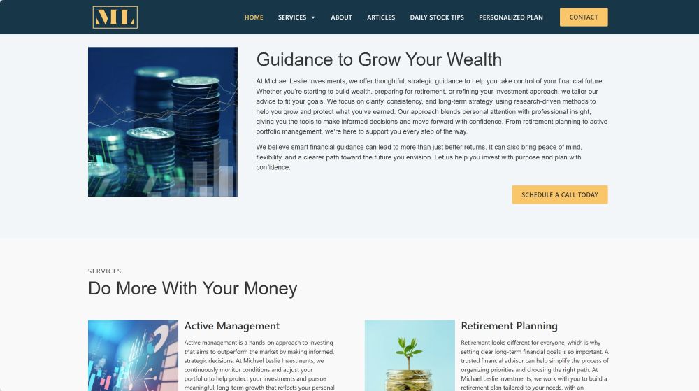 Services section of Michael Leslie Investments website.