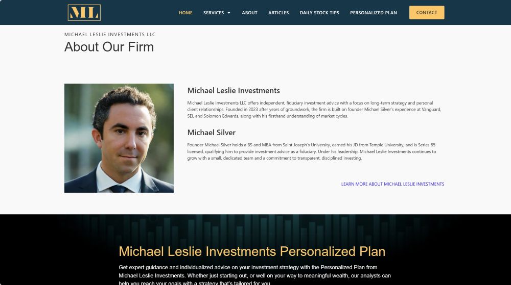 About section of Michael Leslie Investments website.