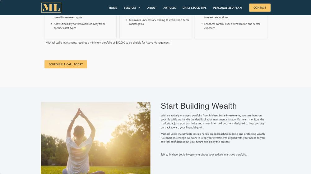 Wealth management page of Michael Leslie Investments website.