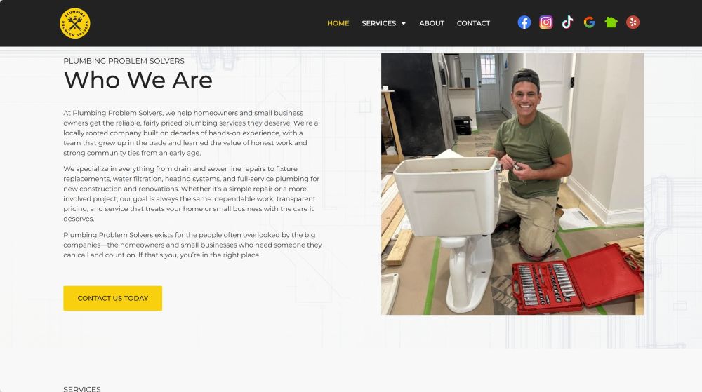 Who we are section of the Plumbing Problem Solvers website.